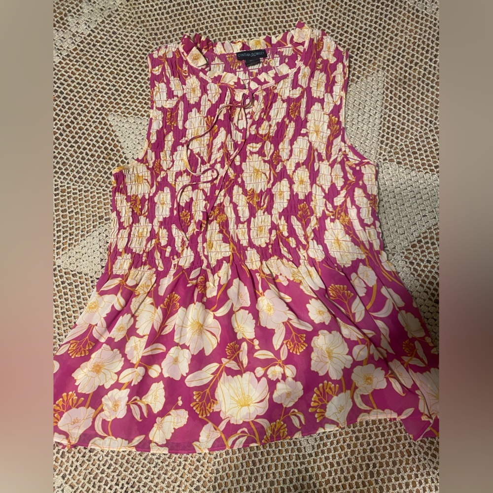 Pink and yellow floral blouse
